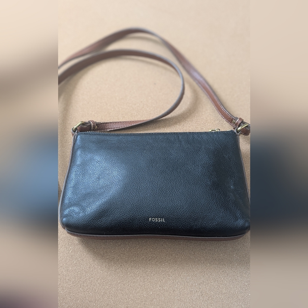 Fossil Black‎ Leather Crossbody Bag